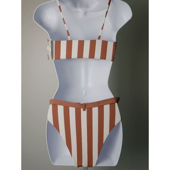ENVYA Vacation Stripes 2 piece Bikini nude/combo 1X - Picture 2 of 6